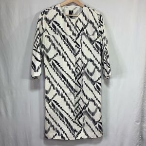 👂🏽 nwt Valette black and creamy white cotton abstract print long blazer jacket: